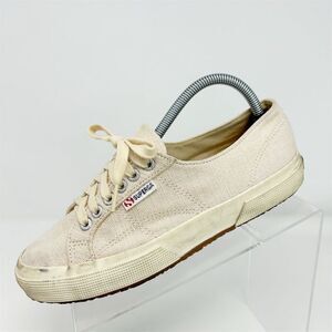 Superga Women's 2750 Canvas Ivory Cream Glitter Lace Up Size 8.5 Sneakers